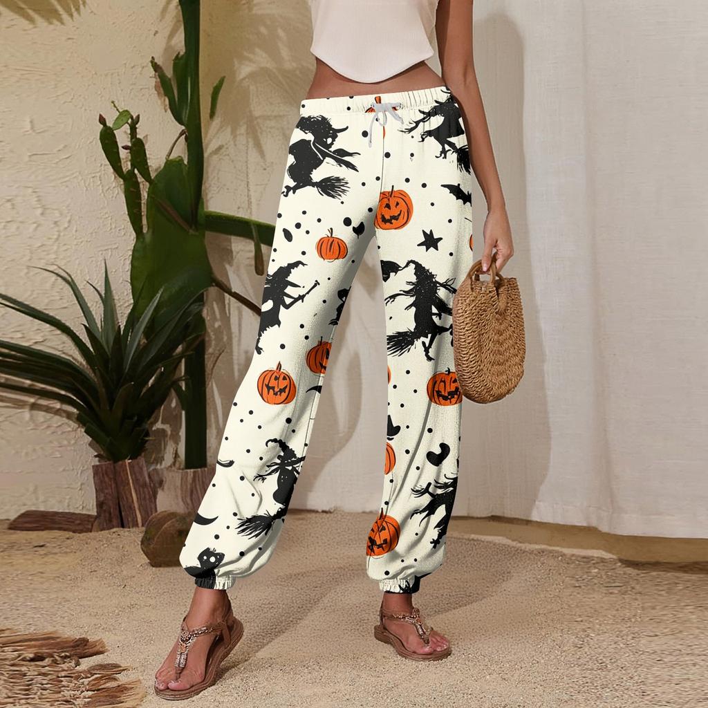 Women's Halloween Print Joggers Drawstring Elastic Waist Tapered Leg Casual Sweatpants