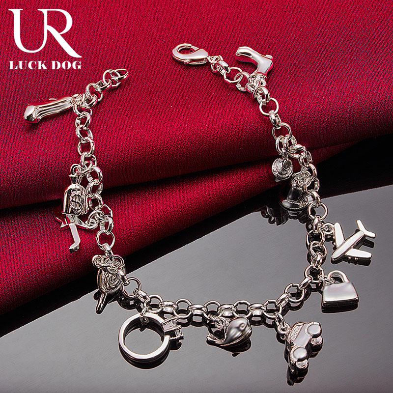 925 Sterling Silver Shoe Bells Airplane Locks Car Fish Rings Lollipops Guitar Bracelets Fashionable Wedding Jewelry