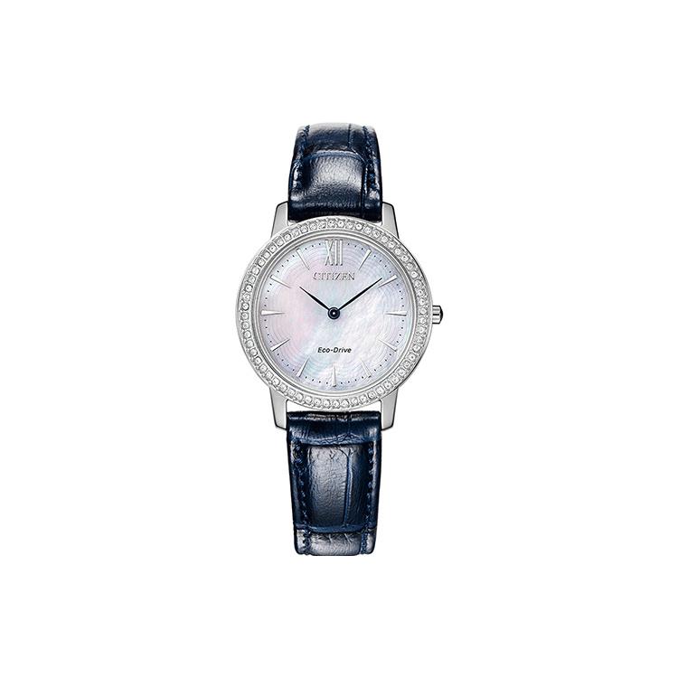 CITIZEN Ecology Drive Collection Light Powered Quartz Movement Cow Leather Strap Watch 29.5mm EX1480-15D White