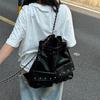 New Niche Drawstring Chain Backpack Bucket Large Capacity Single Shoulder Oblique Span Rivet Bag