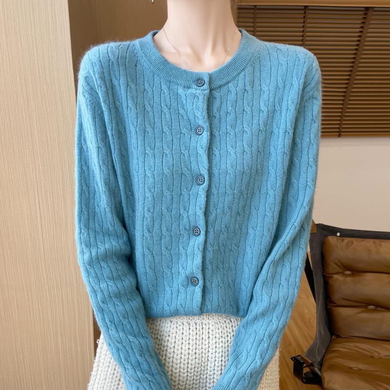 Podzimní dámské pletené zboží Kulatý výstřih Kroucený kardigan Svetr Bunda