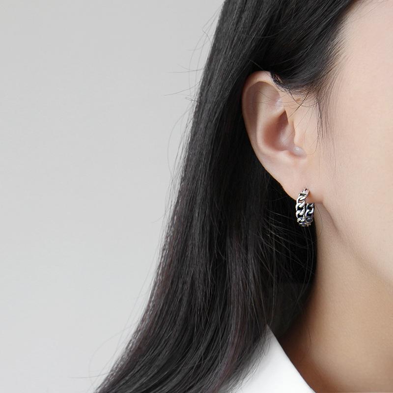 Fashion 18K Gold Plated 925 Sterling Silver Punk Chain Round Hoop Earrings for Women Girls Jewelry Gifts