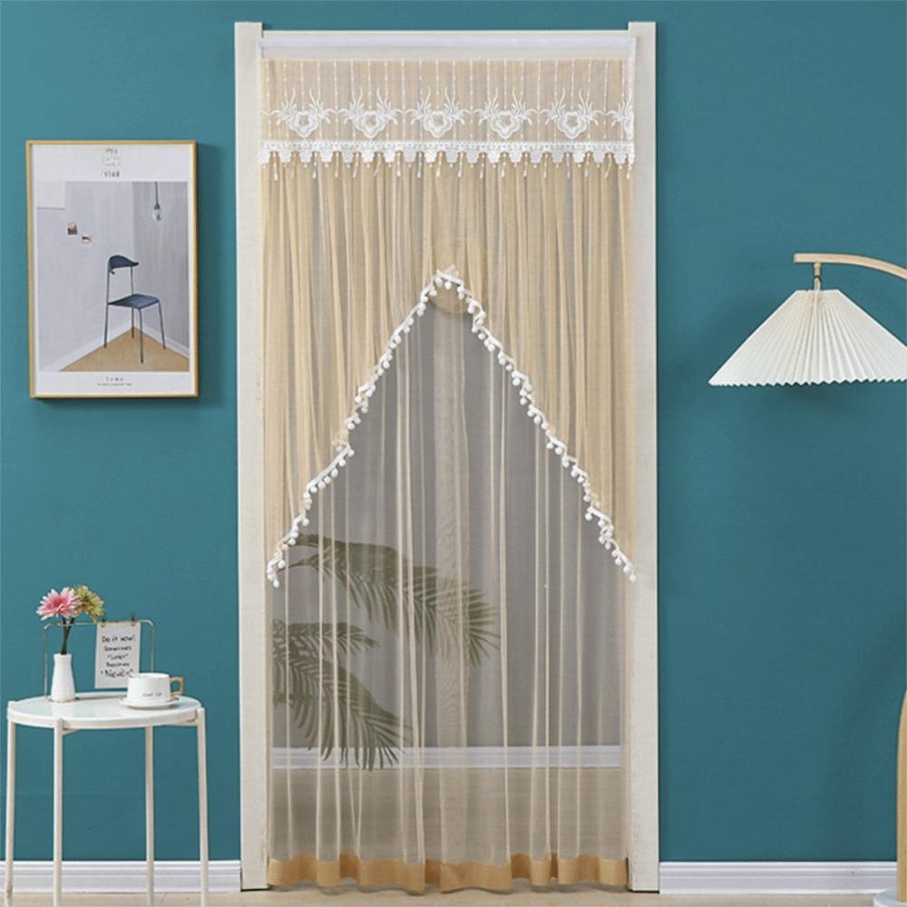 Breathable Lace Sheer Door Curtain Embroidered Door Drape Anti-mosquito Door Curtain  Summer