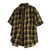 Lapel plaid shirt teenagers trendy casual cardigan short-sleeved shirt men's summer