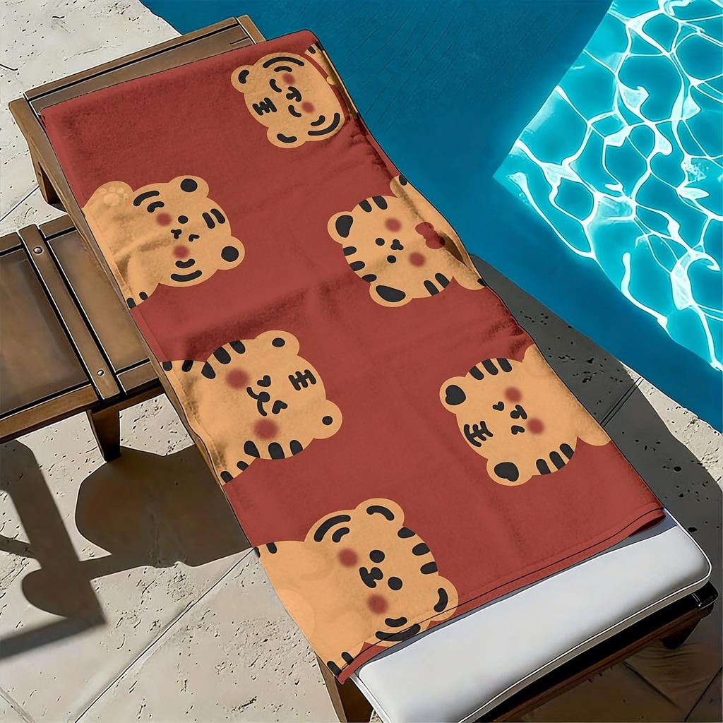 Cartoon tiger-style cute animal pattern polyester microfiber beach towel is highly absorbent, suitable swimming beach outings