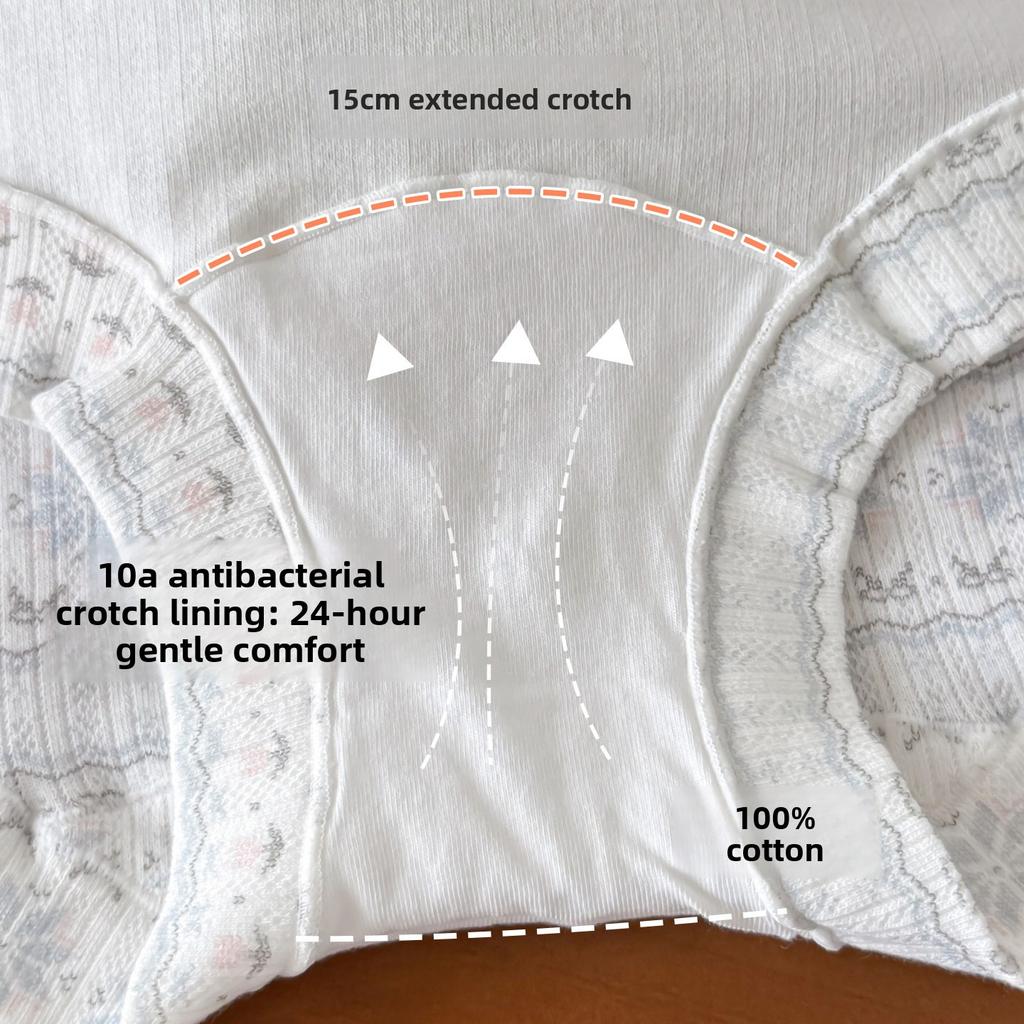 Women's Spring and Autumn Cotton 10A Antibacterial Extended Crotch Full Hip Free Hip Boxer Briefs Panties