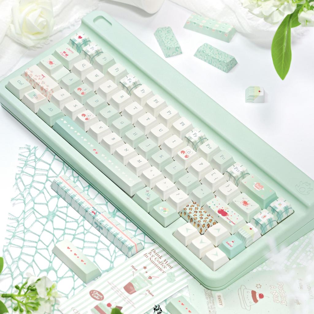 Cherry Keycap Cherry Sublimation Pbt 136Keys Small Fresh Red Cherry Pink 2.25/2.75/7U Space Bar Alice Layout Keycap