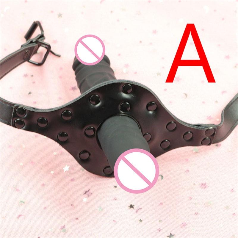 Strap-On Dildo Gag Silicone Mouth Couple Games Bondage Adjustable Double Dildo