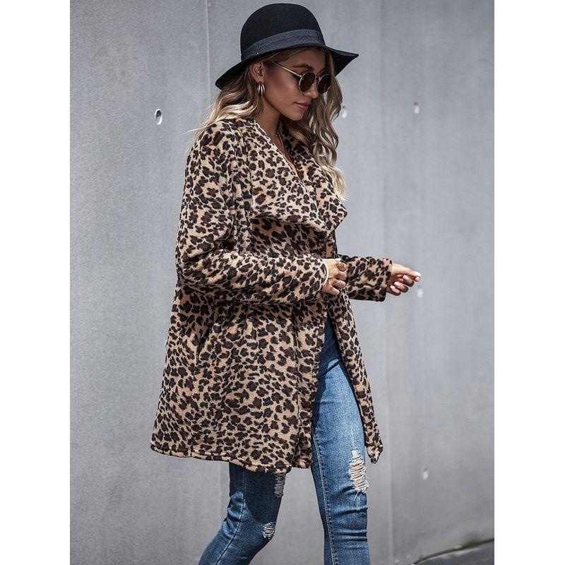 

Casual Fashion Coat Fall and Winter New Arrival Women s Imitation Fur Leopard Print Plus Size Mid-Length Coat Outwear Leopard print XL