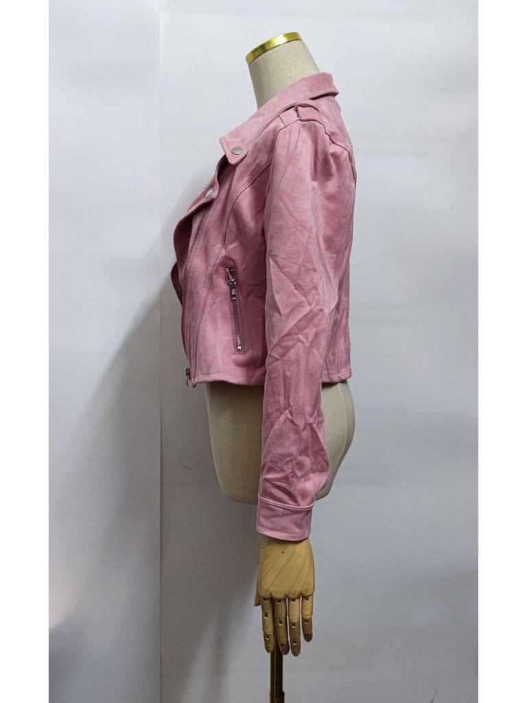 European and American Asymmetrical Zipper Suede Short Jacket