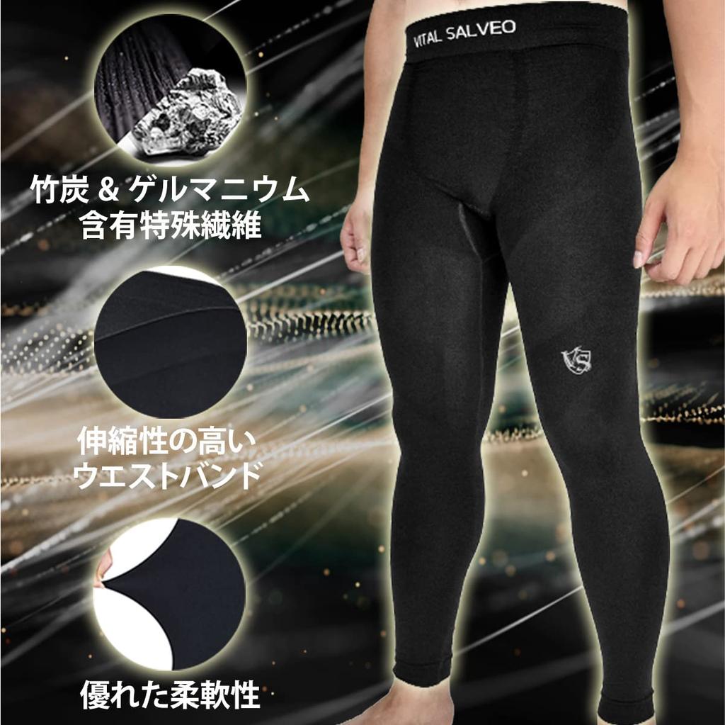 VITAL SALVEO Men's Seamless Compression Leggings, Perfect for Running, Workouts, and Sports, CQ-8215, Single Piece, Black (S/M)