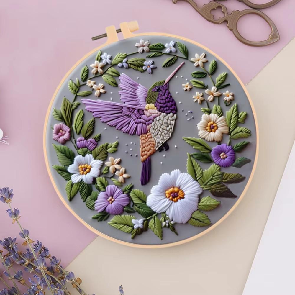 New Embroidery Flower Pattern DIY Cross Stitch Animal Bird Painting With Hoop Adult Beginner