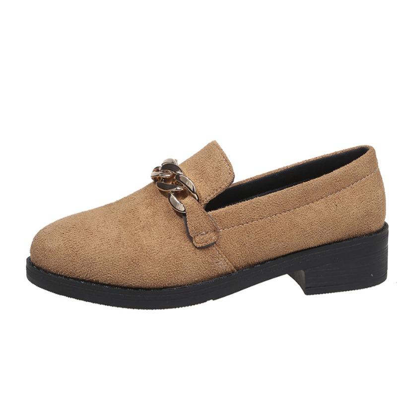 

Fashion Spring New Coarse Heel Shoes Women Fashion Round Head Deep Mouth Metal Chain Soft Sole Anti-slip Wear-resistant Low Heel Shoes 35