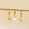 Boho 3 Pcs/Set Shell Starfish Hoop Earrings for Women Imitation Pearl Metal Geometric Earring Girl Beach Party Versatile Zircon