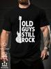 Mens Retro Rock Pattern Tshirt Soft and Breathable Summer Shortsleeved Shirt Printed with the Slogan and Guitar Design