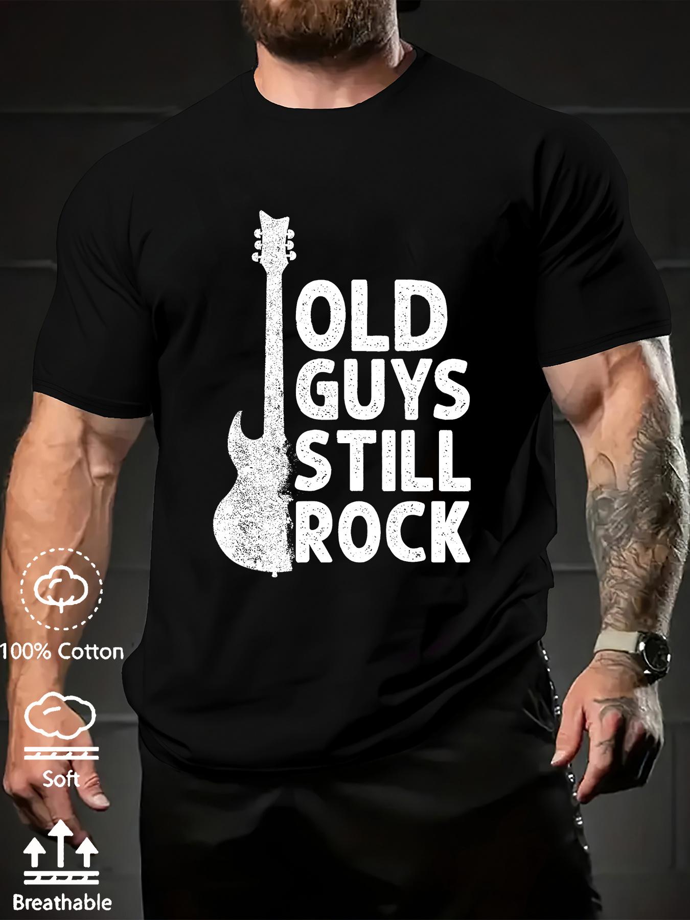 Mens retro rock pattern Tshirt Soft and breathable summer shortsleeved shirt printed with the slogan and guitar design S