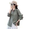 Double-layer Cotton Yarn Pure Cotton Plaid Shirt Women's Japanese Retro Casual Style Spring and Autumn New Loose and Thin Long-sleeved Shirt