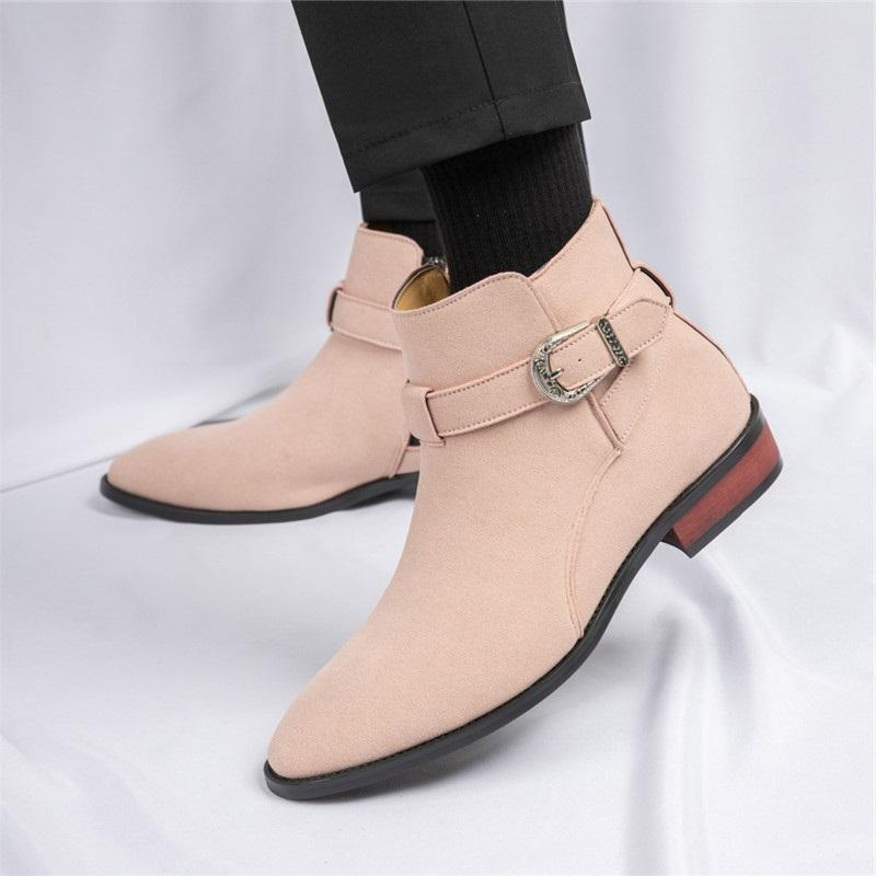 

Модные новые мужские замшевые кожаные ботинки до щиколотки с острым носком в деловом повседневном стиле, мужские зимние высокие кроссовки, новые удобные кожаные туфли челси 38