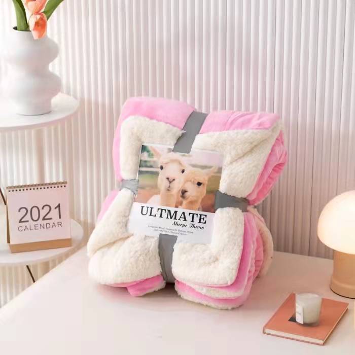 Soft and Comfortable Flannel Composite Sofa Blanket Double Layer Thickened Coral Fleece Winter Lamb Fleece Blanket