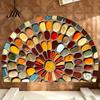 Outdoor Floor Mat Half Circle Door Non-Slip Retro Welcome Washable Semi-Circle Moisture Resistant Colorful Entrance Doormat for Indoor Entryway Patio