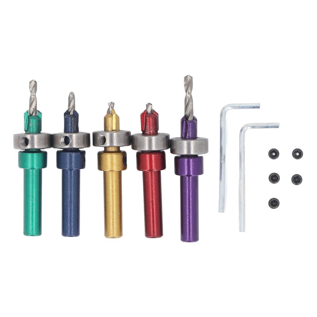 5Pcs Countersink Drill Bit Set Wood Accurate Drilling Alloy Steel with Depth Stop for Woodworking