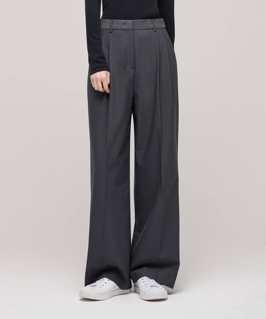 MUSINSA STANDARD WOMAN Women'S High-Waisted Wide Hidden Banding Slacks [Gray]