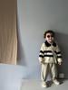 Mori Style Children's Knitted Sweater - Striped, Two-Button, Turn-Down Collar, Casual and Fashionable for Boys and Girls in Spring and Autumn.