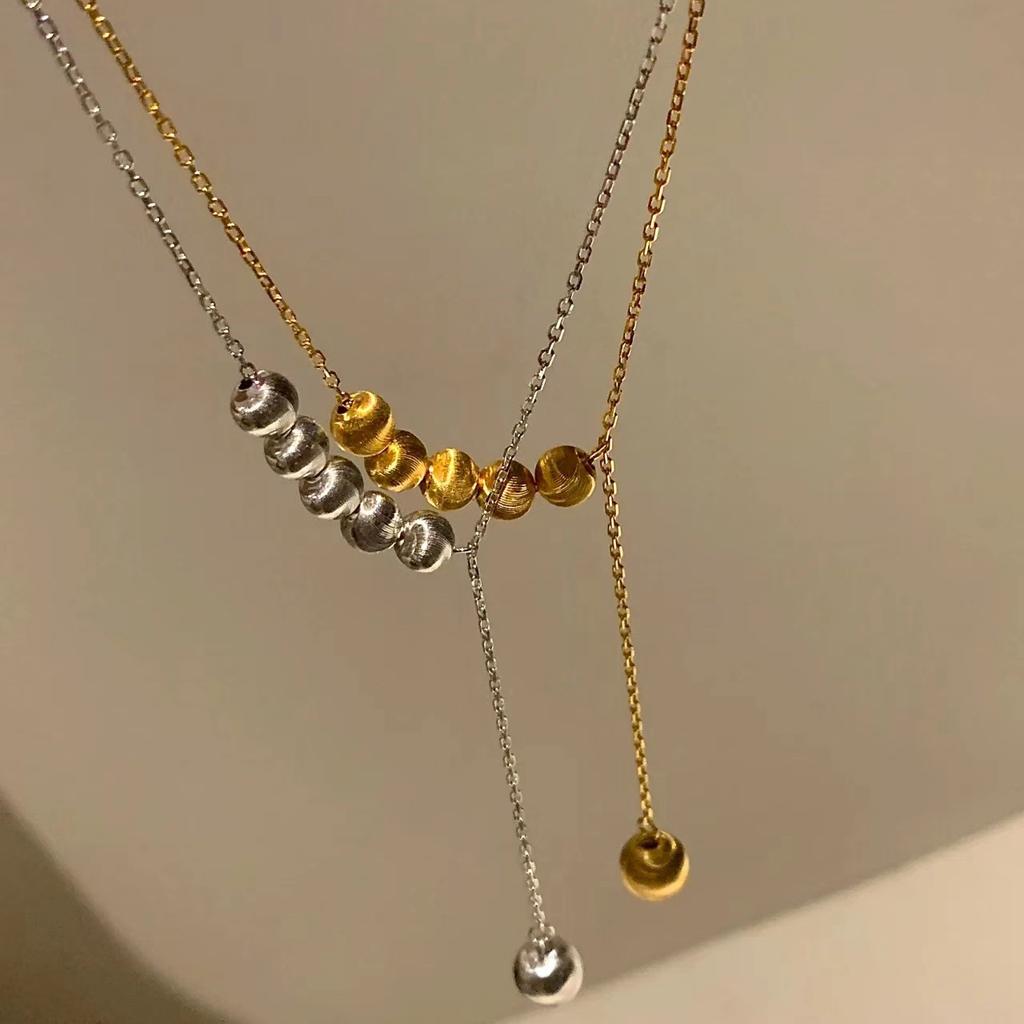 French Cat'S Eye Beads And Beans Fringed Necklace Retractable Clavicle Chain Women'S Light Luxury High-End Exquisite