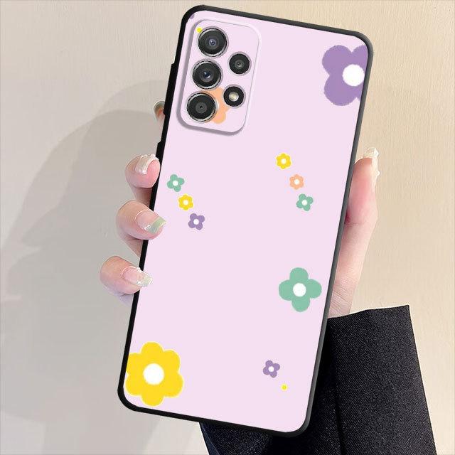 Funda de Flor Linda Para Samsung Galaxy A71 A31 A51 A32 A72 A52 A23 A13 A33 A21s A22 A53 A11 A52s A12 Cubierta Suave Negra Mate Armor