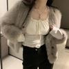 Strap Pure Slim Fit Sweet and Spicy Autumn Inner Pair Square Neck Short T-shirt Top for Women Slim and Versatile Base Shirt