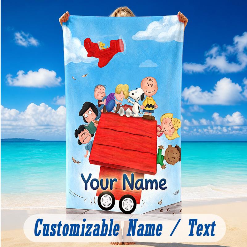 Beach Towel Custom Name Text, Quick Dry Large Towel For Beach HomeSnoopy Peanuts