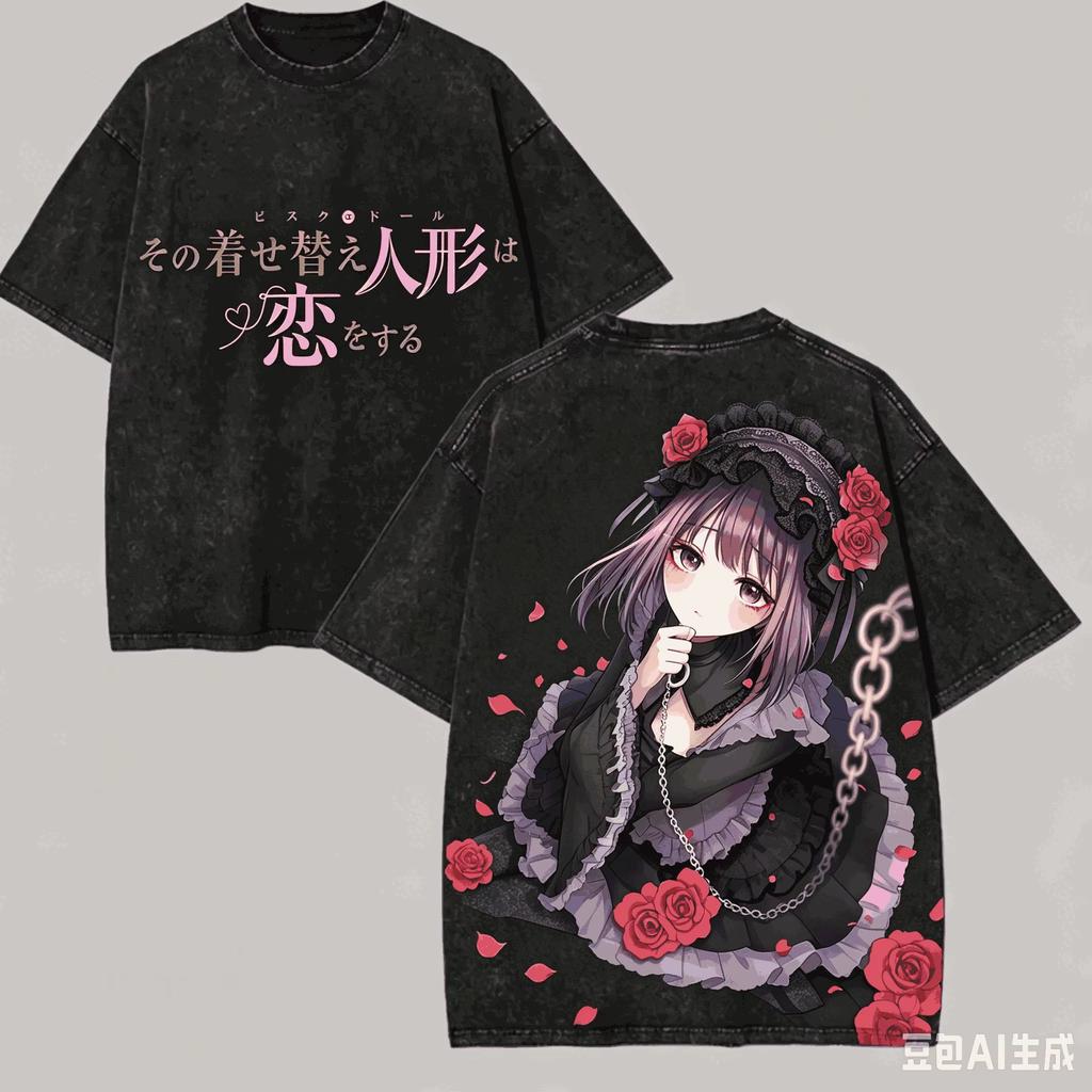 New Arrival Vintage Washed Loose Streetwear High-Quality Unisex Tee for Anime Fans, My Dress-Up Darling Harajuku T-shirt