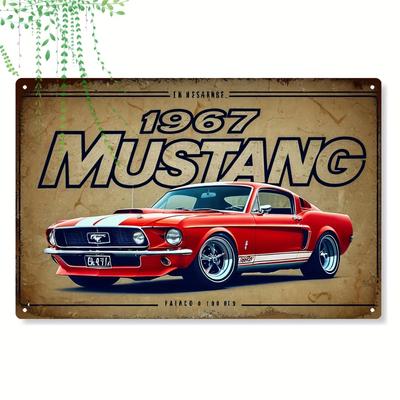 1 Eisenbild eines roten Muscle Cars mit weißen Streifen an der Seite und strukturiertem Hintergrund 20 * 30 cm/
