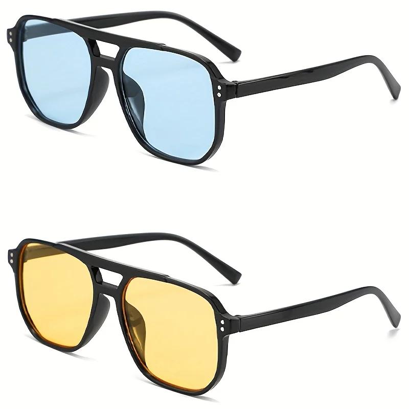 2 pezzi-Occhiali da sole quadrati vintage per donna uomo montatura spessa doppio ponte occhiali da vista femminile chic poligonali occhiali da sole sfumati