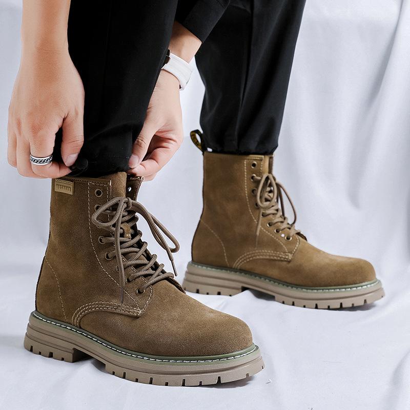 New Tooling Boots Men's Autumn and Winter Rhubarb Boots British Style Couple Yellow Velvet Martin Boots 8668-W