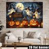 2D flat Halloween-themed background fabric, featuring ghosts wearing witch hats and glowing pumpkin lanternszyc