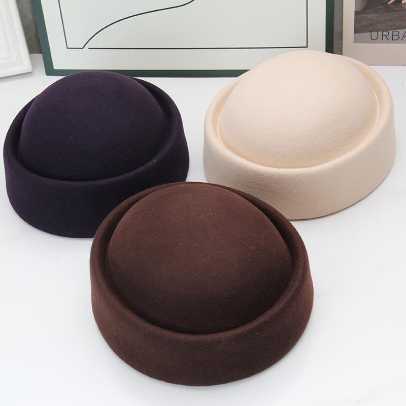 Niche alta gamma senso scatola medicina cappello autunno nuovo retrò britannico berretto pura lana cappello a cilindro moda cappello hostess