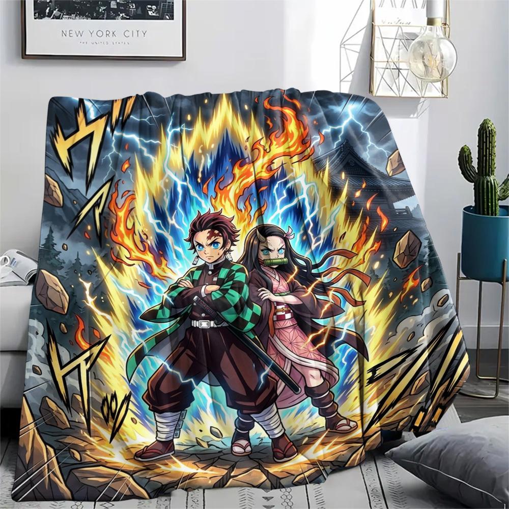 Demon Slayer Tanjiro Flannel Blanket Comfortable Warm Print for Bedroom Sofas Beds Outdoor Picnic Tour.-TING