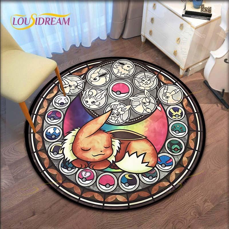 Cartoon Pokemon Runder Teppich für Wohnzimmer Teppich Bodenteppich Badematte Schlafzimmerteppich für Kinderzimmer Fußmatte