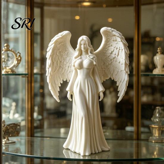 Angel Shape Ornament 3D Printed Girl White Winged Statue Artistic Sculpture Home Office Living Room Desktop Decoration Lifelike Figure