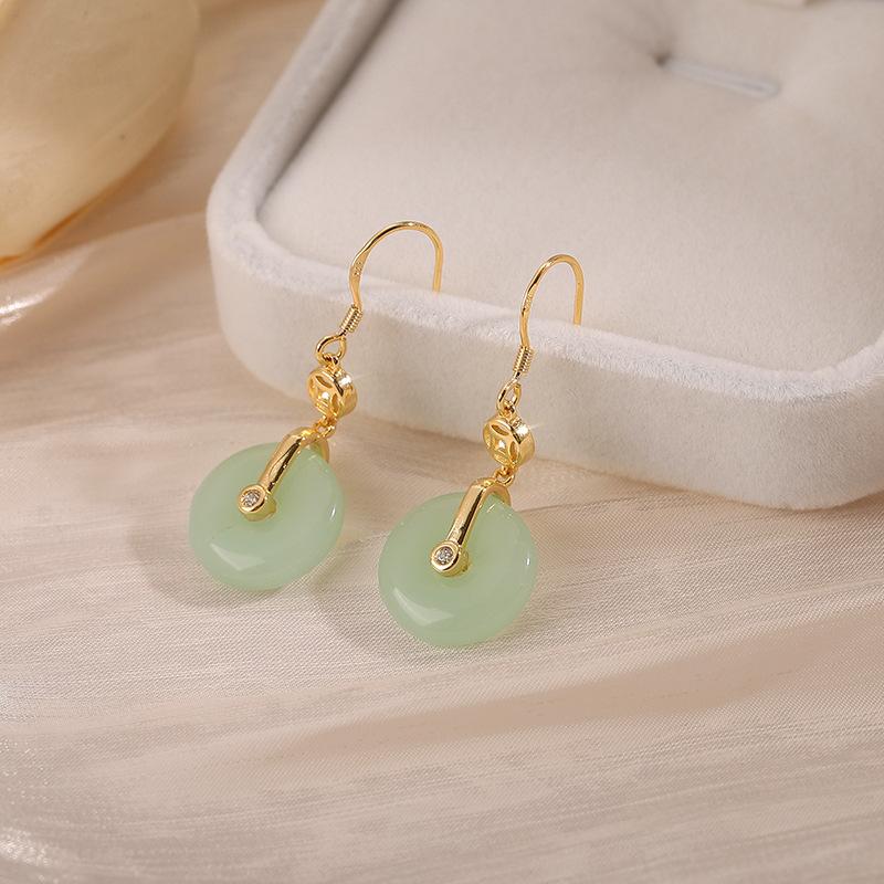 

Винтажные круглые классические серьги-подвески из старинного золота, натуральный хотанский яшмовый дизайн, женские серьги, новые, подходят для повседневного использования