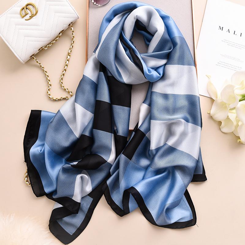Designer Women Silk Scarf Luxury Plaid Long Satin Scarves Beach Pareo Stole Foulard Femme Bandana Hijab Lady Shawls Wraps