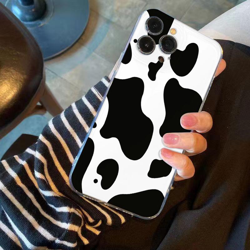 Cow Printed Phone Case for iPhone 17 Air 16 15 14 13 12 11 Pro Max Plus Mini Xs X 8 7 Soft Transparent Cover Fundas Accessory