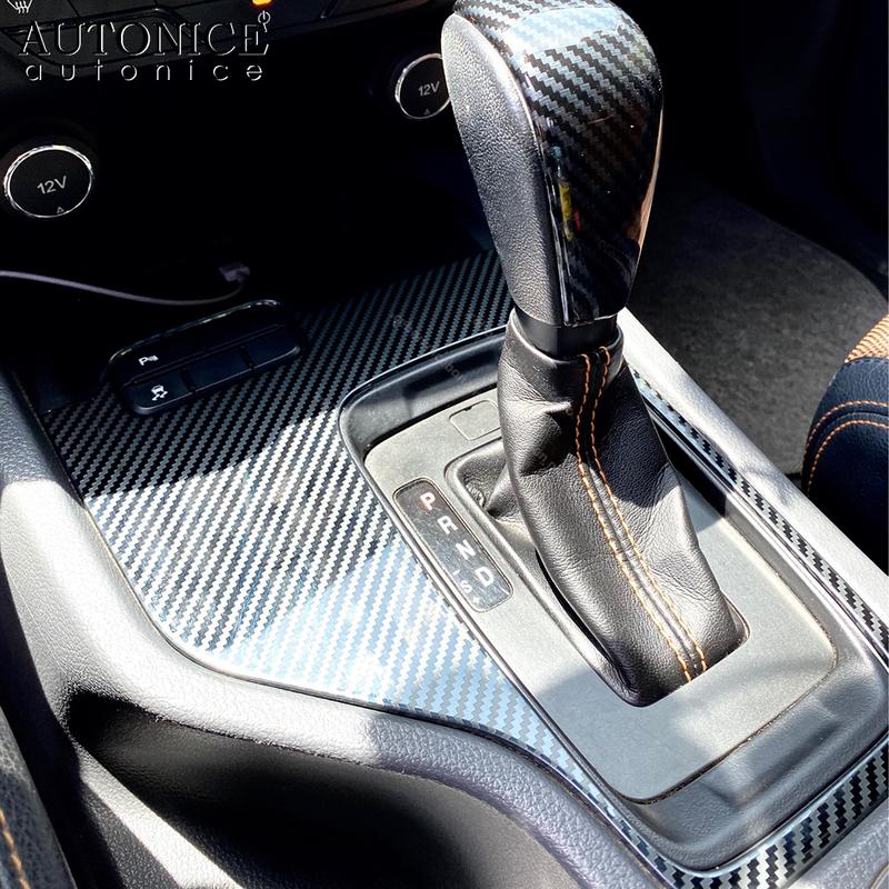 Carbon Fiber Color Stainless Button Gear Panel Cover Trim Fit for Ford Ranger 2015 2016 2017 2018   LHD Low Version