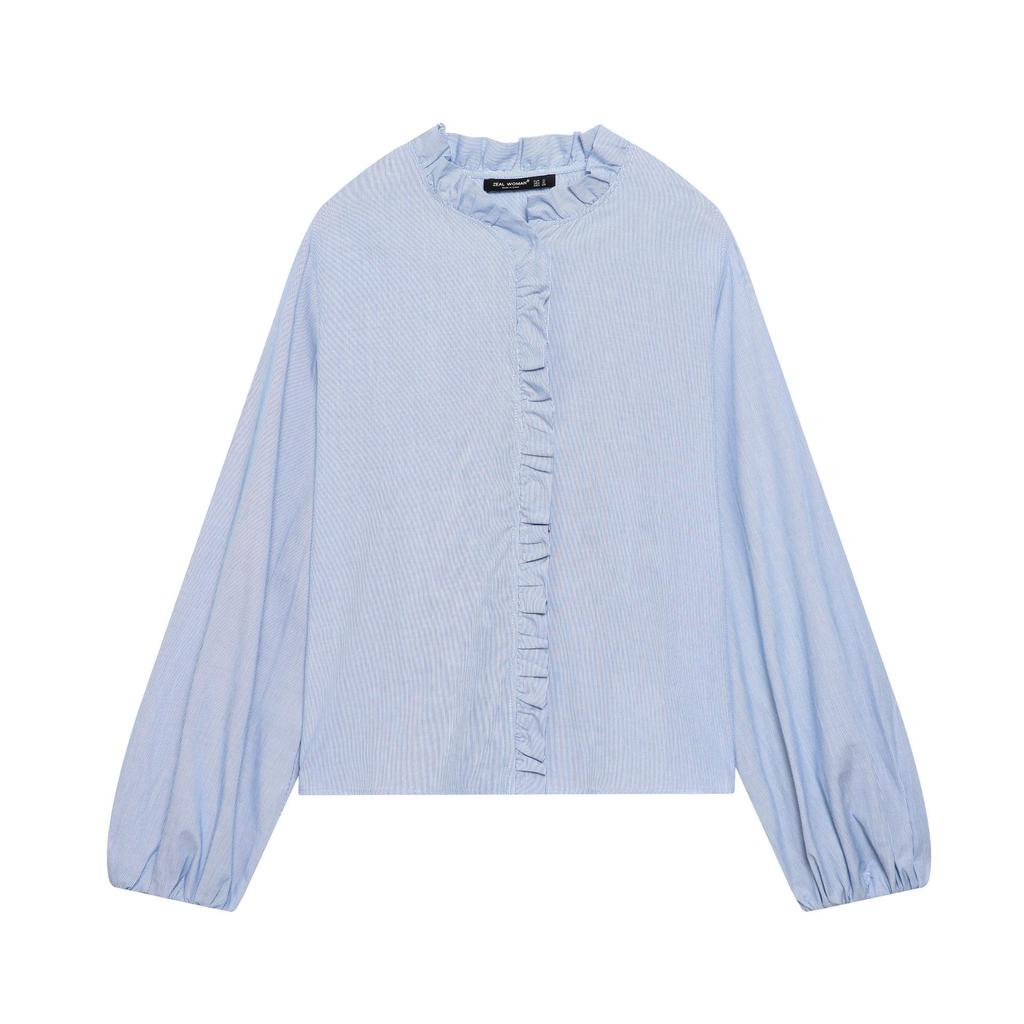 Autumn 2025 European Style Women's Long Sleeve Stand Collar Layered Poplin Shirt