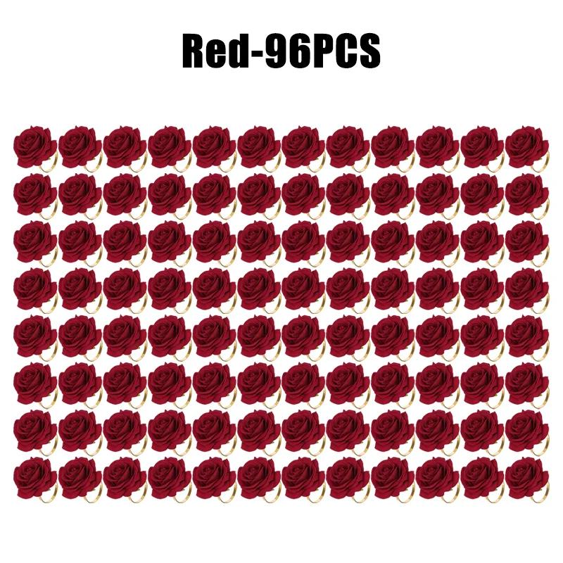 96Pcs Flower Napkin Rings Red Rose Napkin Holder Rings for Wedding Valentine's Banquet Christmas Birthday Decoration