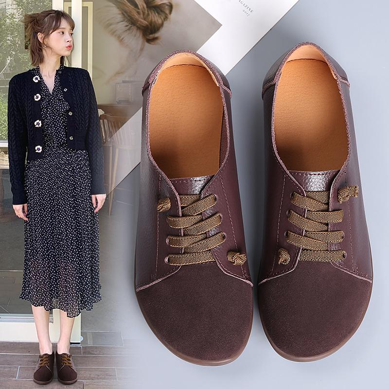Women's Flats Loafers Leather Driving Shoes Moccasins Comfort Casual Nurse Shoes for Mother plus size