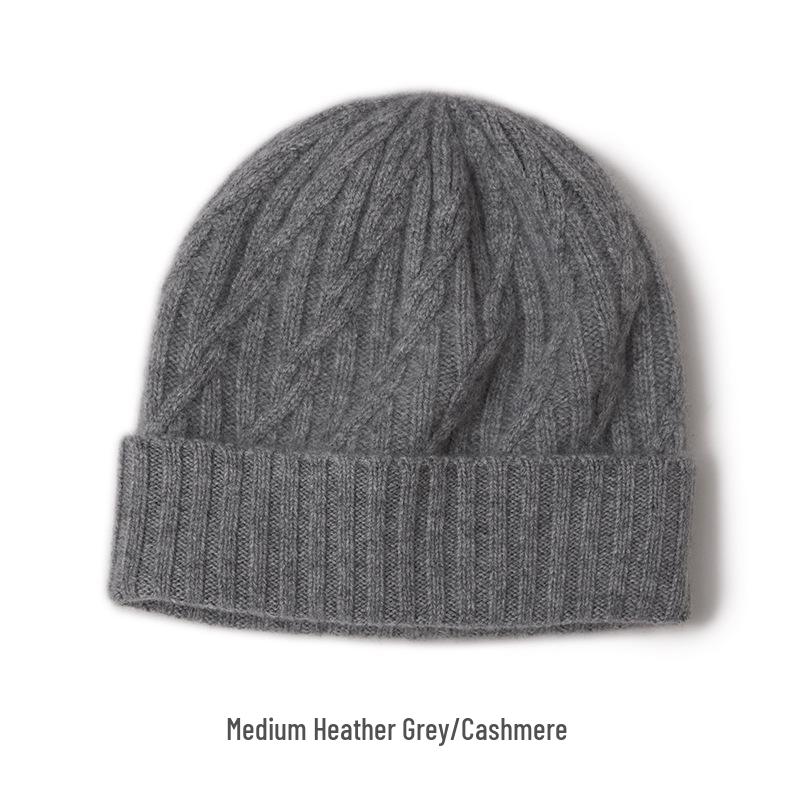 Women's Pure Cashmere Cable Knit Beanie - Warm, Windproof with Ear Protection for Autumn/Winter