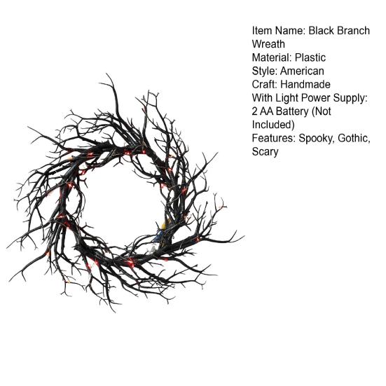 Halloween Black Branch Wreath for Front Door 18 Inch Spooky Gothic Artificial Twig Wreath for Indoor Outdoor Wall Window Halloween Decor