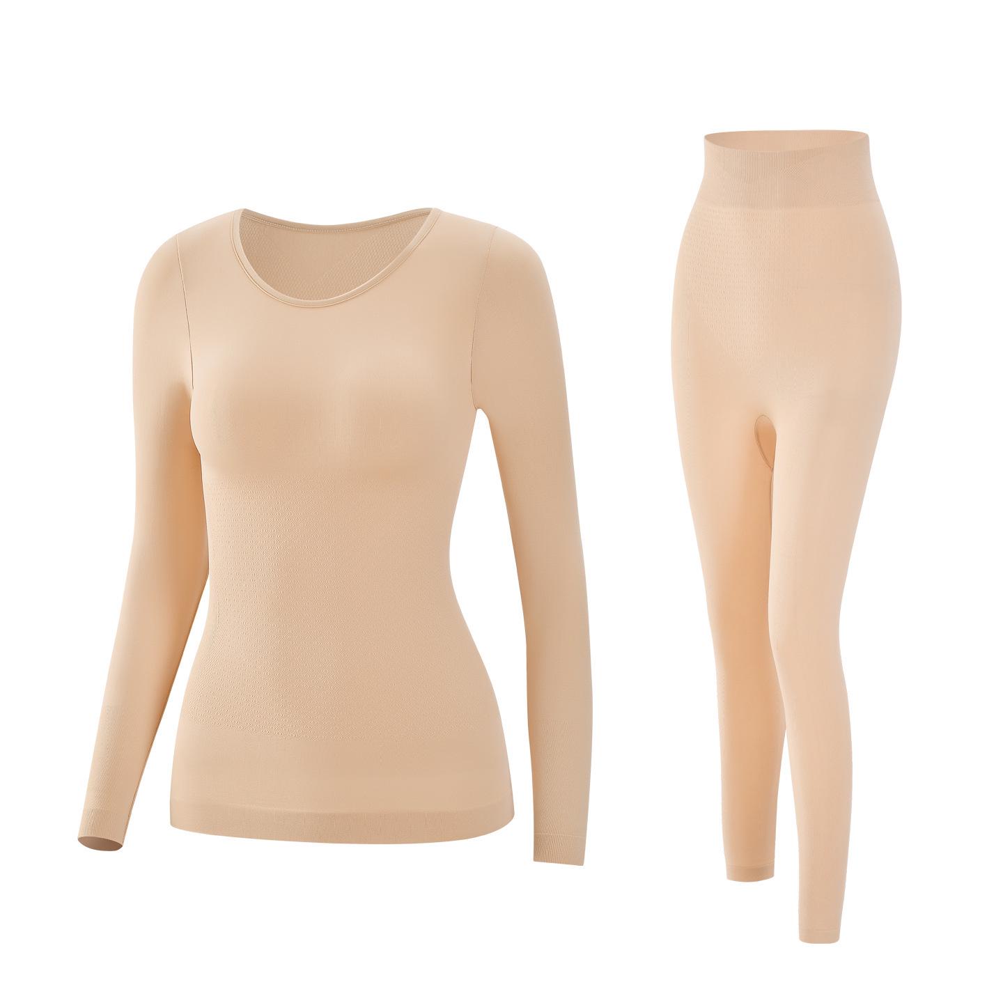 

Женский однотонный утягивающий теплый комплект нижнего белья - Формирующий базовый слой для осени M (40-52.5 kg)